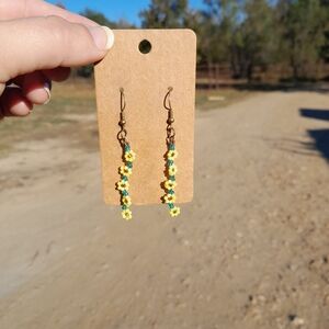 SOLD Turquoise And Sunflower Mini Beaded Earrings